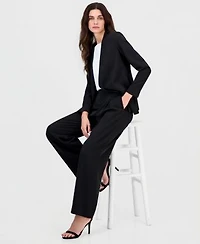 Anne Klein Womens Stretch Collarless Open Front Jacket Pull On High Rise Pleated Pants