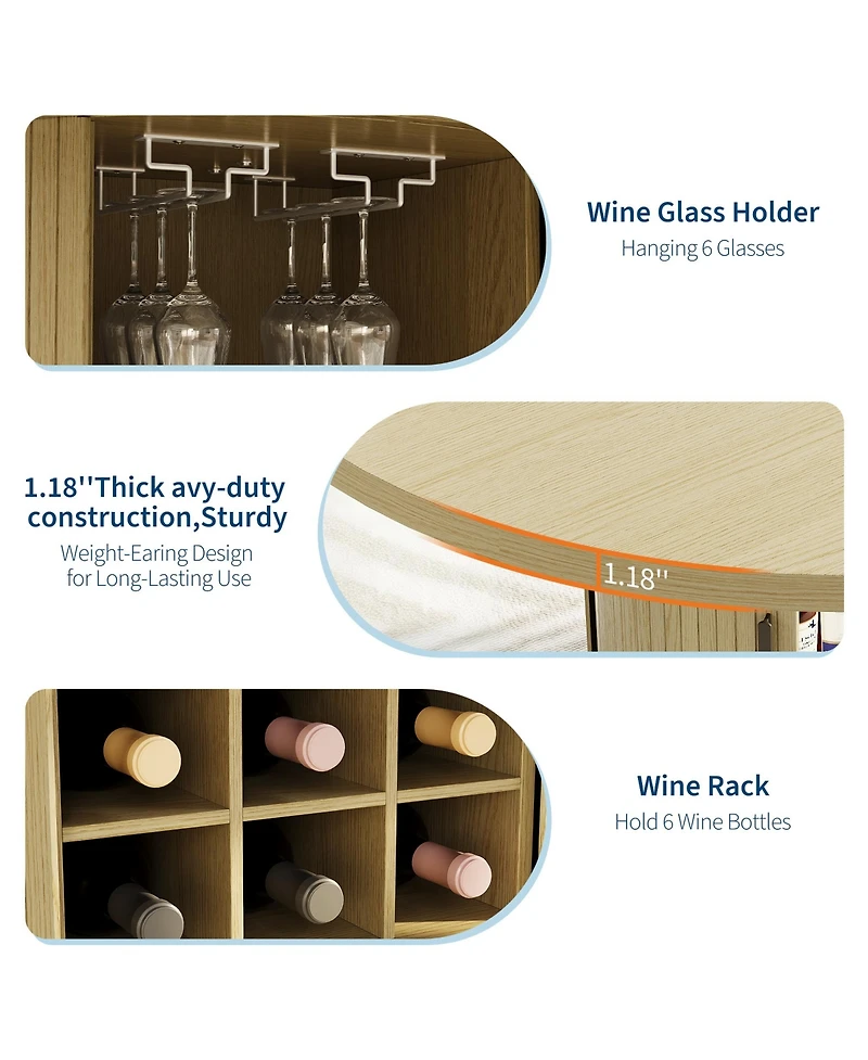 homfan 47-Inch Round Dining Table for 4-6 with Hidden Storage and Wine Rack - Modern Wood Kitchen Table
