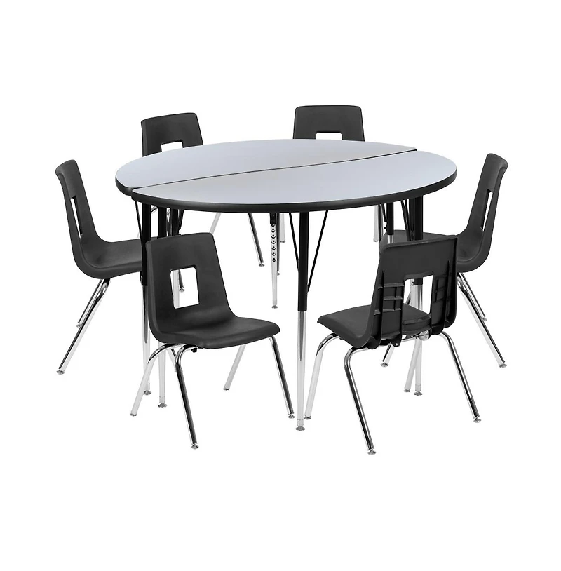 Emma+Oliver 47.5" Circle Wave Collaborative Laminate Activity Table Set With 16" Student Stack Chairs