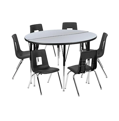Emma+Oliver 47.5" Circle Wave Collaborative Laminate Activity Table Set With 16" Student Stack Chairs