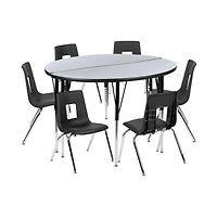 Emma+Oliver 47.5" Circle Wave Collaborative Laminate Activity Table Set With 16" Student Stack Chairs