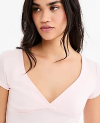 Hippie Rose Juniors' Cap-Sleeve Surplice-Neck Top