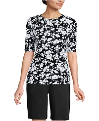 Lands' End Women's Elbow Sleeve Crewneck Garden Tee- Sunshade Upf 50 Quick Dry