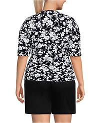 Lands' End Plus Elbow Sleeve Crewneck Garden Tee- Sunshade Upf 50 Quick Dry