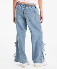 Vanilla Star Juniors' Wide-Leg Elastic Back Side Tie Jeans