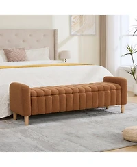 Rainsken 63.4"W Modern Upholstered End of Bed Bench, with Flip-Top Storag, Entryway Benches, Armrests and Solid Wood Legs, for Bedroom