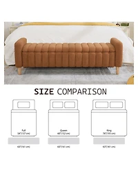 Rainsken 63.4"W Modern Upholstered End of Bed Bench, with Flip-Top Storag, Entryway Benches, Armrests and Solid Wood Legs, for Bedroom