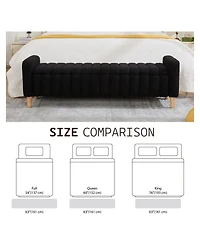 Rainsken 63.4"W Modern Upholstered End of Bed Bench, with Flip-Top Storag, Entryway Benches, Armrests and Solid Wood Legs, for Bedroom