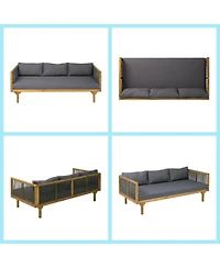 Asagikoiai 2-Piece Outdoor Acacia Wood Sofa Set with Rope Back and Round Coffee Table