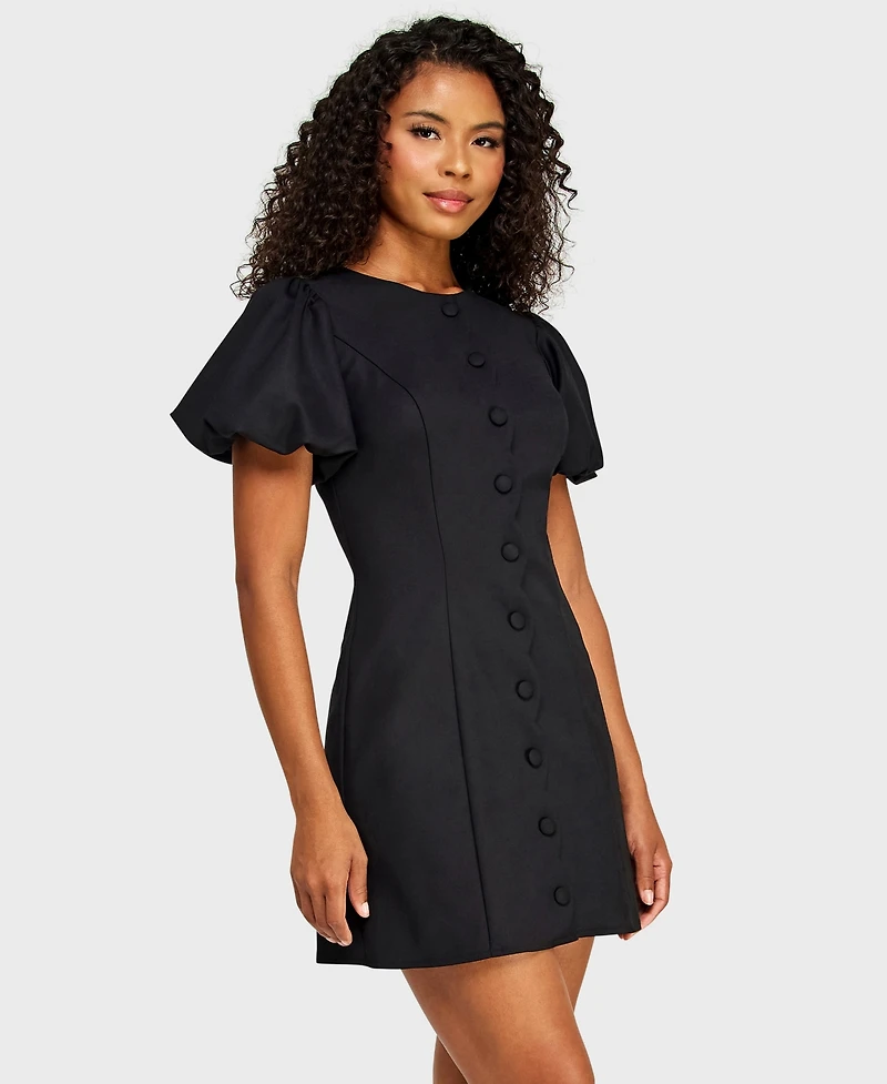 Alex & Sophia Juniors' Crewneck Scallop Button-Front Detail Mini Dress