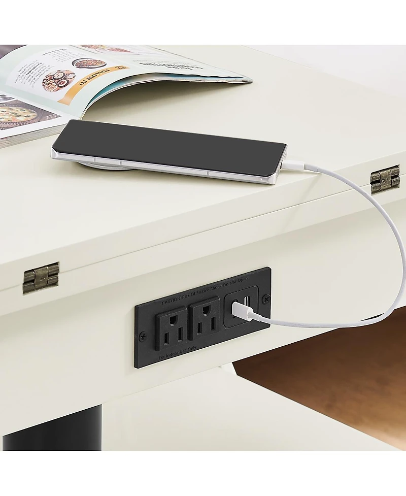 Streamdale High-Gloss Adjustable Rolling End Table with Charging Station and Storage