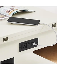 Streamdale High-Gloss Adjustable Rolling End Table with Charging Station and Storage