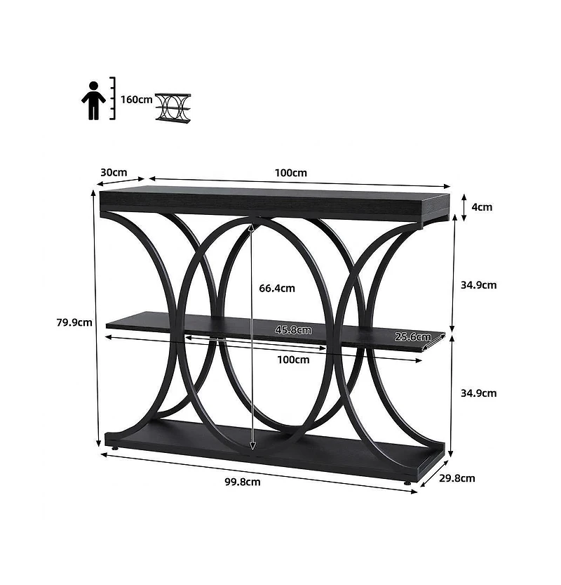 homfan Narrow 3-Tier Console Table for Entryway, Hallway, or Behind Sofa, Metal Frame, Wood Grain Finish