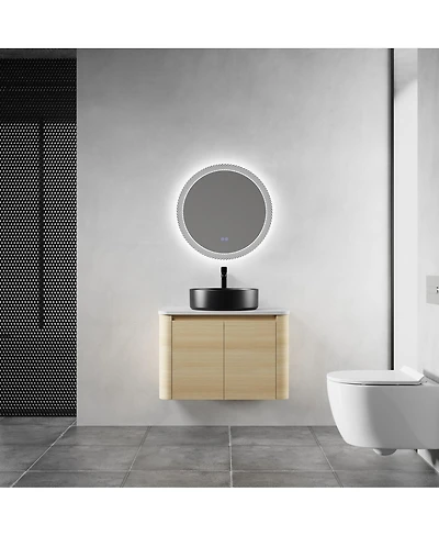 Sillysis Wall Mounted Modern Bathroom Vanity with Plywood Cabinet, Stone Countertop