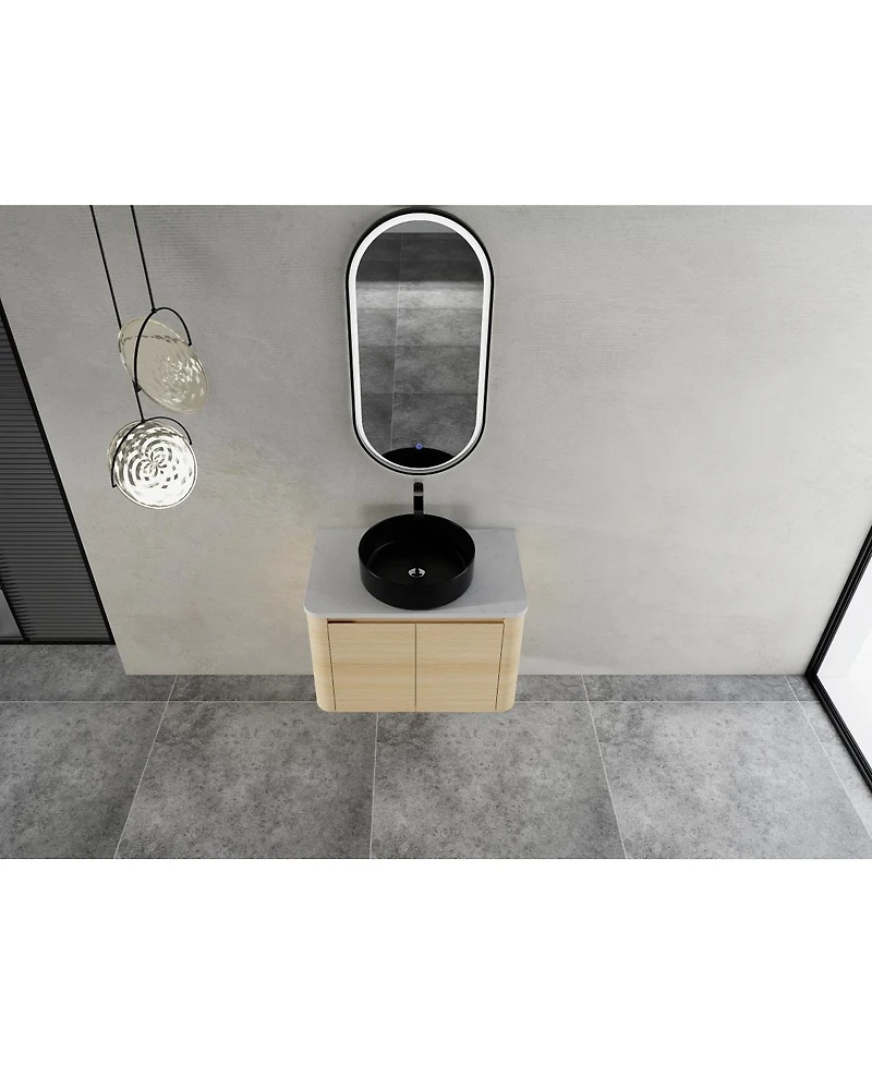 Sillysis Wall Mounted Modern Bathroom Vanity with Plywood Cabinet, Stone Countertop