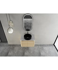 Sillysis Wall Mounted Modern Bathroom Vanity with Plywood Cabinet, Stone Countertop