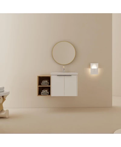 Sillysis Inch Wall Mounted Bathroom Vanity with Ceramic Sink, Storage Shelves, Soft Close Doors
