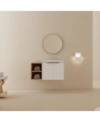 Sillysis Inch Wall Mounted Bathroom Vanity with Ceramic Sink, Storage Shelves, Soft Close Doors