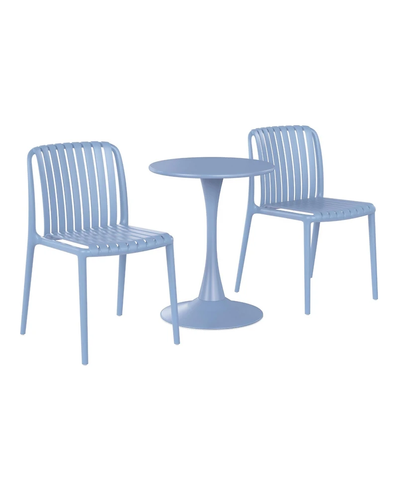 3-Piece Outdoor Metal Dining Table Set And Stackable Resin Patio Chairs