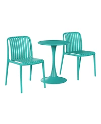 3-Piece Outdoor Metal Dining Table Set And Stackable Resin Patio Chairs
