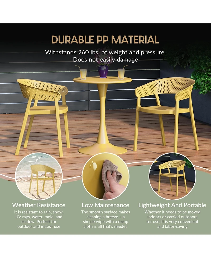 WestinTrends 3-Piece Indoor Outdoor Metal Patio Dining Table Set With Stackable Patio Chairs