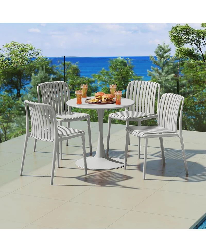 WestinTrends 5-Piece Outdoor Metal Dining Table Set And Stackable Resin Patio Chairs