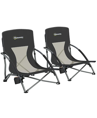 Outsunny Set of 2 Folding Beach Chair with Carry Bag and Cup Holder
