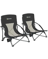 Outsunny Set of 2 Folding Beach Chair with Carry Bag and Cup Holder