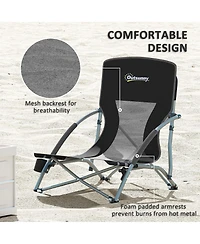 Outsunny Set of 2 Folding Beach Chair with Carry Bag and Cup Holder
