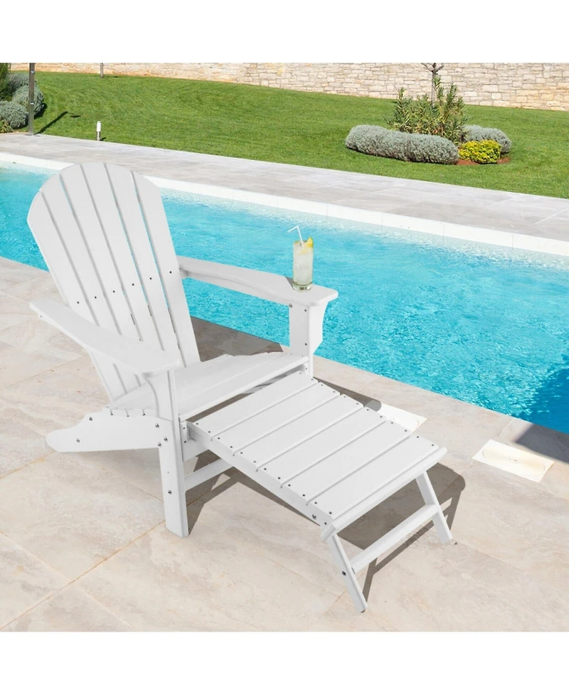 Gouun Outdoor Hdpe Adirondack Chair with Retractable Pull-Out Ottoman, in Seat