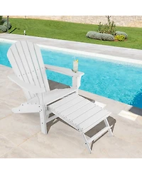 Gouun Outdoor Hdpe Adirondack Chair with Retractable Pull-Out Ottoman, in Seat