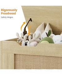 homfan 30" Storage Chest with Safety Hinge, Flip-Top Blanket Storage Bench, Light Oak, for Entryway or Living Room