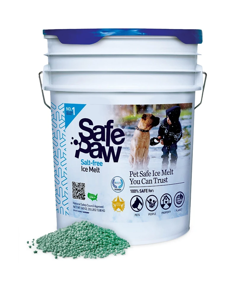 Safe Paw Pet Safe Ice Melt, Salt and Chloride free with Traction Agent, Fast Acting, Lasts 3X Longer – 35 Lbs