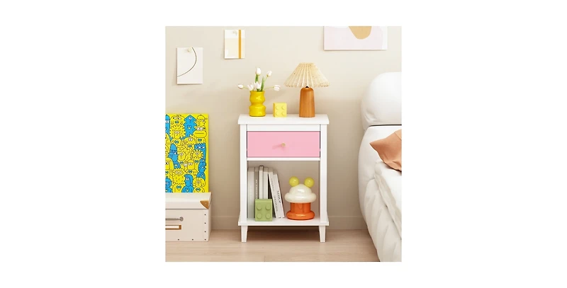 Lucky One 26.8"W Wooden Nightstand with Drawer and Shelf