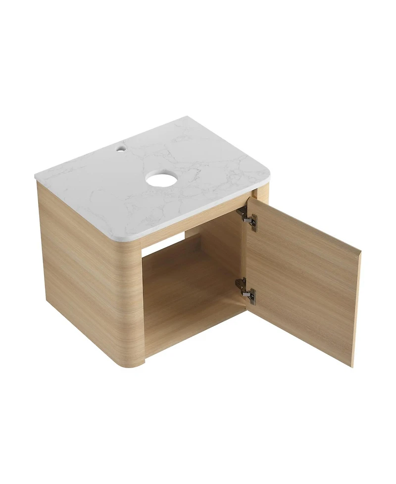Sillysis Inch Wall Mounted Double Bathroom Vanity with Stone Countertop, Ceramic Vessel Sinks