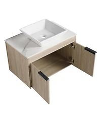 Sillysis Wall Mounted Bathroom Vanity with Ceramic Vessel Sink, Stone Top, Soft Close Doors