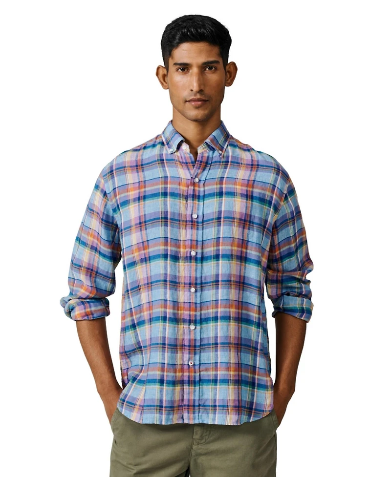 Aubin Men's Croyland Madras Button-Down Linen Shirt