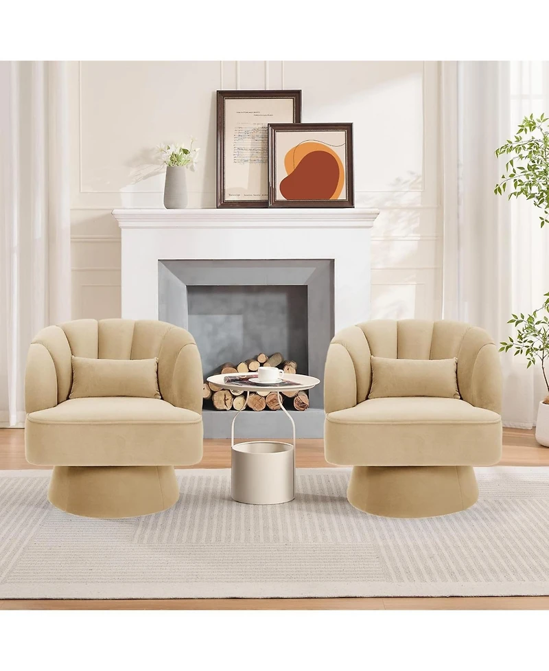 gaomon Modern 360 Swivel Barrel Chair 2-Piece, Velvet Upholstered Round Lounge Armchair with Striped Backrest, Comfy Accent