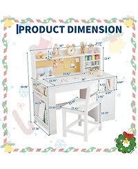 homfan Kids Study Desk and Chair Set with Storage, Tiltable Desktop, Hutch and Cabinet for Ages 3-8, Bedroom Writing Table