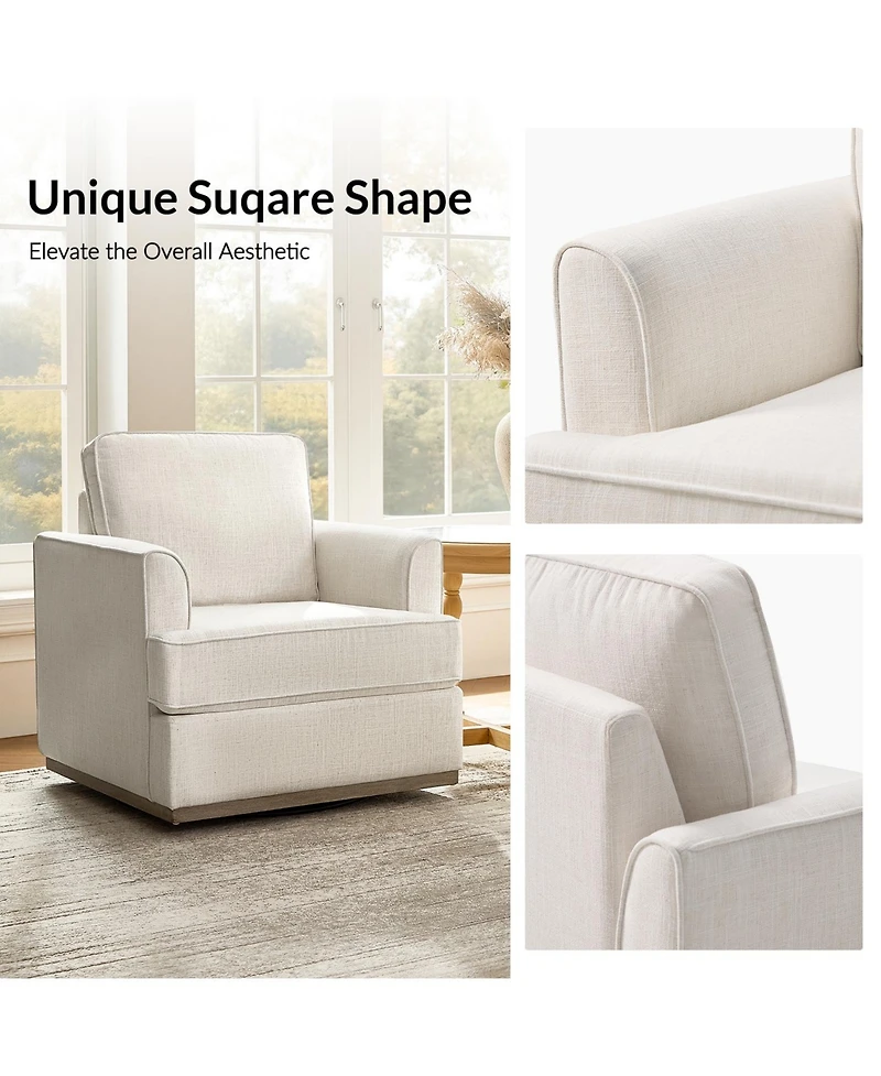 Hulala Home Eartha Farmhouse Upholstered Swivel Accent Armchair with Solid Wood Base