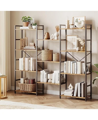 gaomon Triple Column 4-Tier Bookshelf, Bookcase with 11 Open Storage Display Shelves