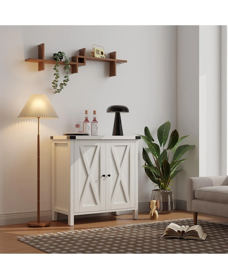 homfan X-Shaped Double Door Sideboard Cabinet, Accent Buffet Server with Storage Shelves for Dining Room Living Room