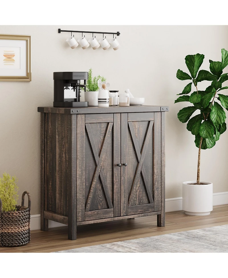 homfan X-Shaped Double Door Sideboard Cabinet, Accent Buffet Server with Storage Shelves for Dining Room Living