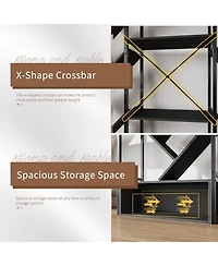 homfan Tree-Shaped 3-Tier Wide Bookshelf, Industrial Steel Frame 20 Open Shelf Storage Rack with Adjustable Feet, Home Office Display Organizer