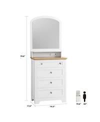 homfan Small Drawer Dresser with Mirror - Charge Station and Led Strip, Space Save White 4 Drawer Makeup Vanity Cabinet for Bedroom, Entryway