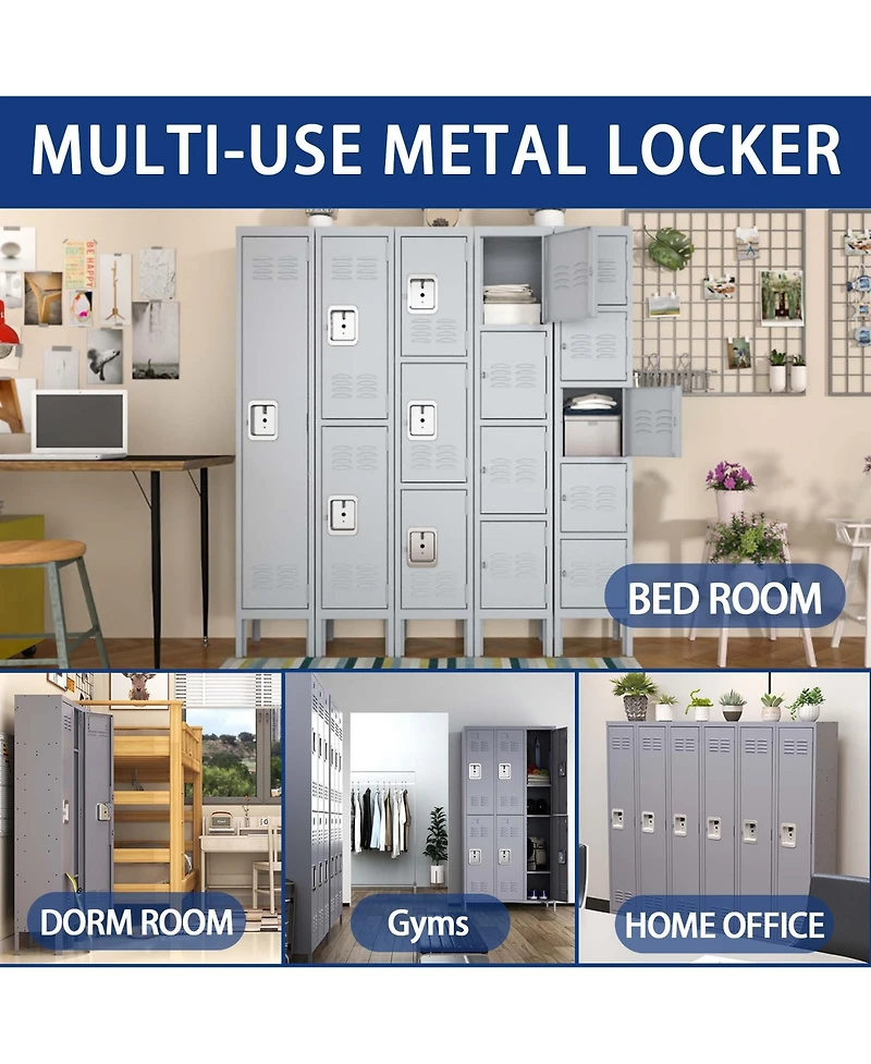 Boyel Living 6 Door 72"H Metal Lockers With Lock for Employees, Storage Locker Cabinet for Home Gym Office School Garage, Gray