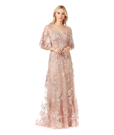 Lara Women's Long Bell Sleeve V-Neck Beaded Gown