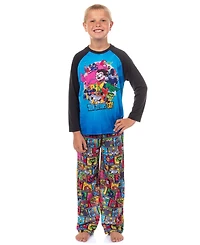 Teen Titans Go! Boys' Kids 14- 4 Filmstrip Pattern 2-Piece Raglan Long-Sleeve Sleep Shirt Pajama Pant Set