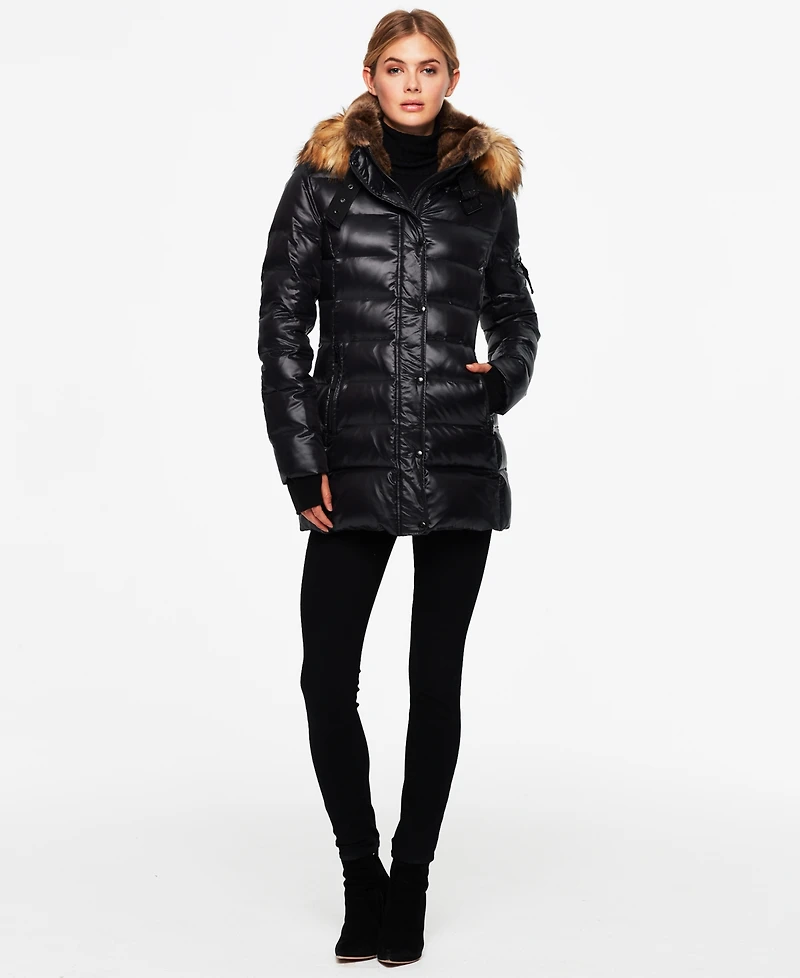 S13 Women's Chelsea Faux-Fur-Trim Collar Hooded Puffer Coat