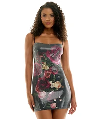 Seni & Cade Juniors' Floral Sequin Slim Sweetheart Neck Short Dress